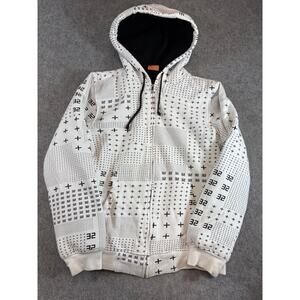 Vintage Thirty Two Polar Fleece Lined Heavy Warm Hoody Mens S White Zip Up Y2K